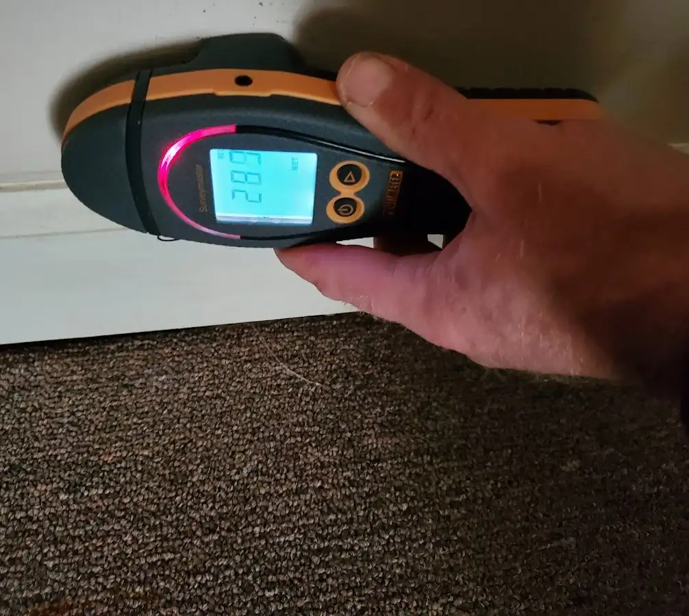 Moisture detection at baseboard during Storm Damage Restoration in Ferguson
